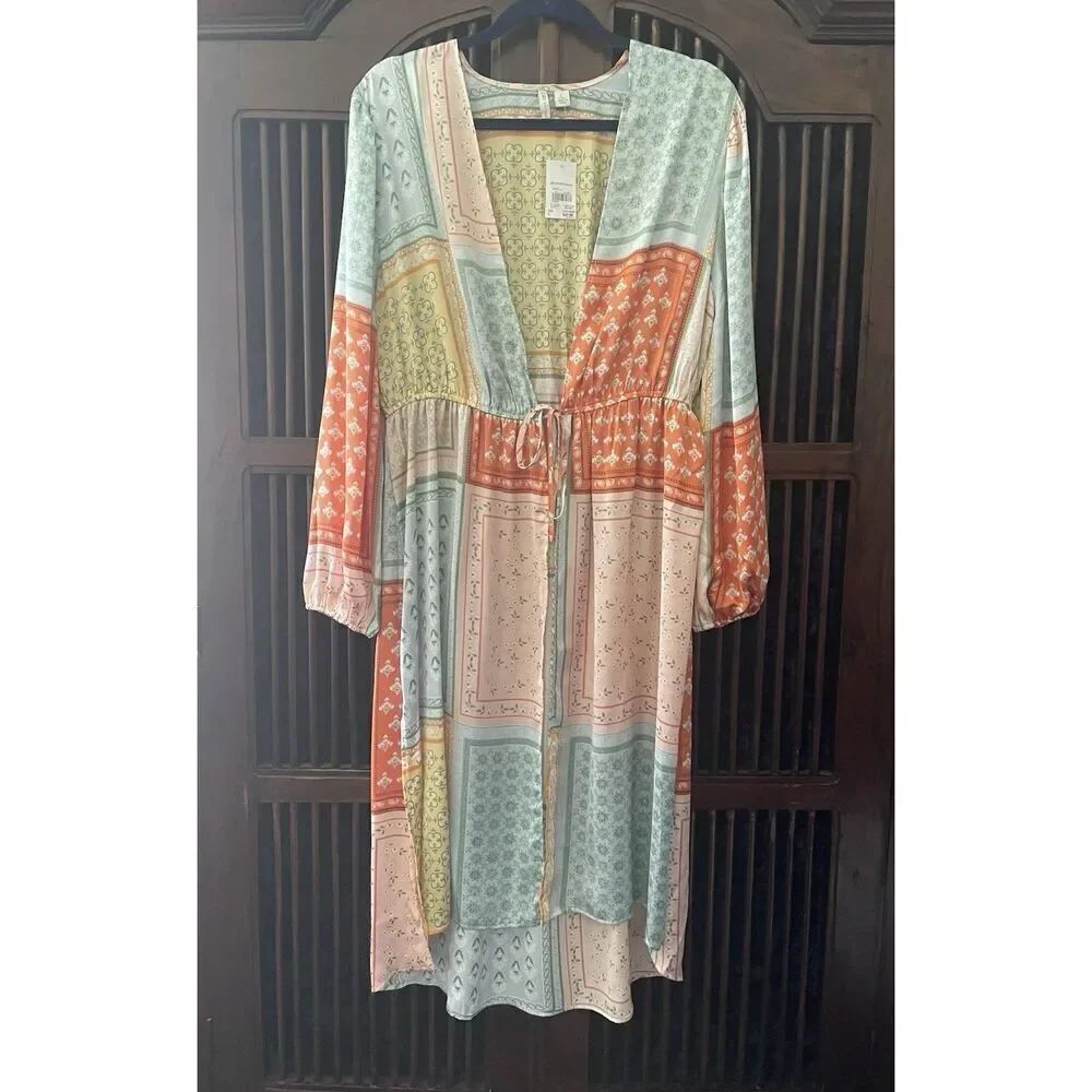 Cato boho patchwork open front kimono cover up L long sleeve new with tags